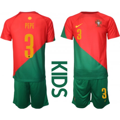 Fotballdrakt Barn Portugal Pepe #3 Hjemmedraktsett VM 2022 Kortermet (+ Korte bukser)